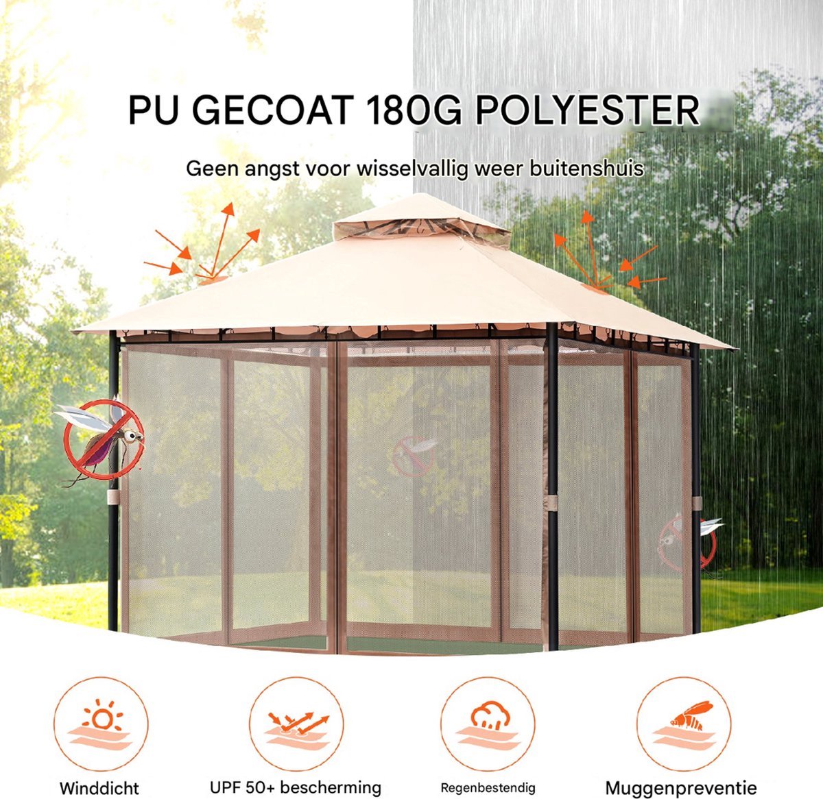 Opvouwbaar paviljoen - Feesttent - Luxe tent - 330x330x316 cm - Beige