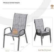 Metalen Buitenstoelenset - Tuinstoelen - Tuintafel stoelen - Stapelbare Terrasstoelen van Textilene - Set van 4, Max. Belastbaarheid 150 kg - Grijs