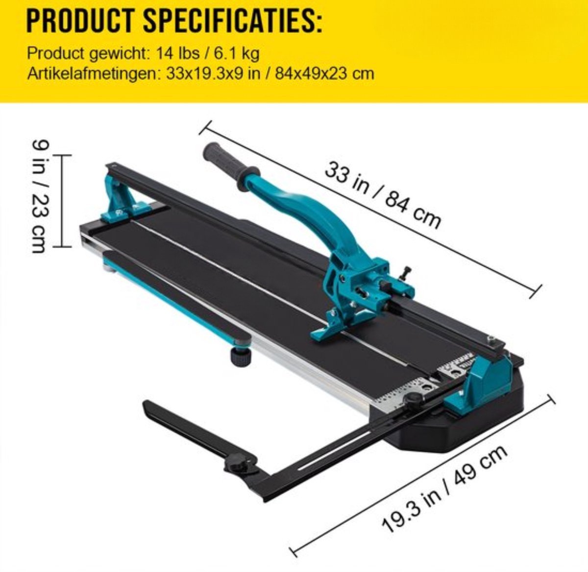 Happyment Tegelsnijder - Handmatig - Professioneel - 600mm - Ergonomische Grip - Infrarood Laser