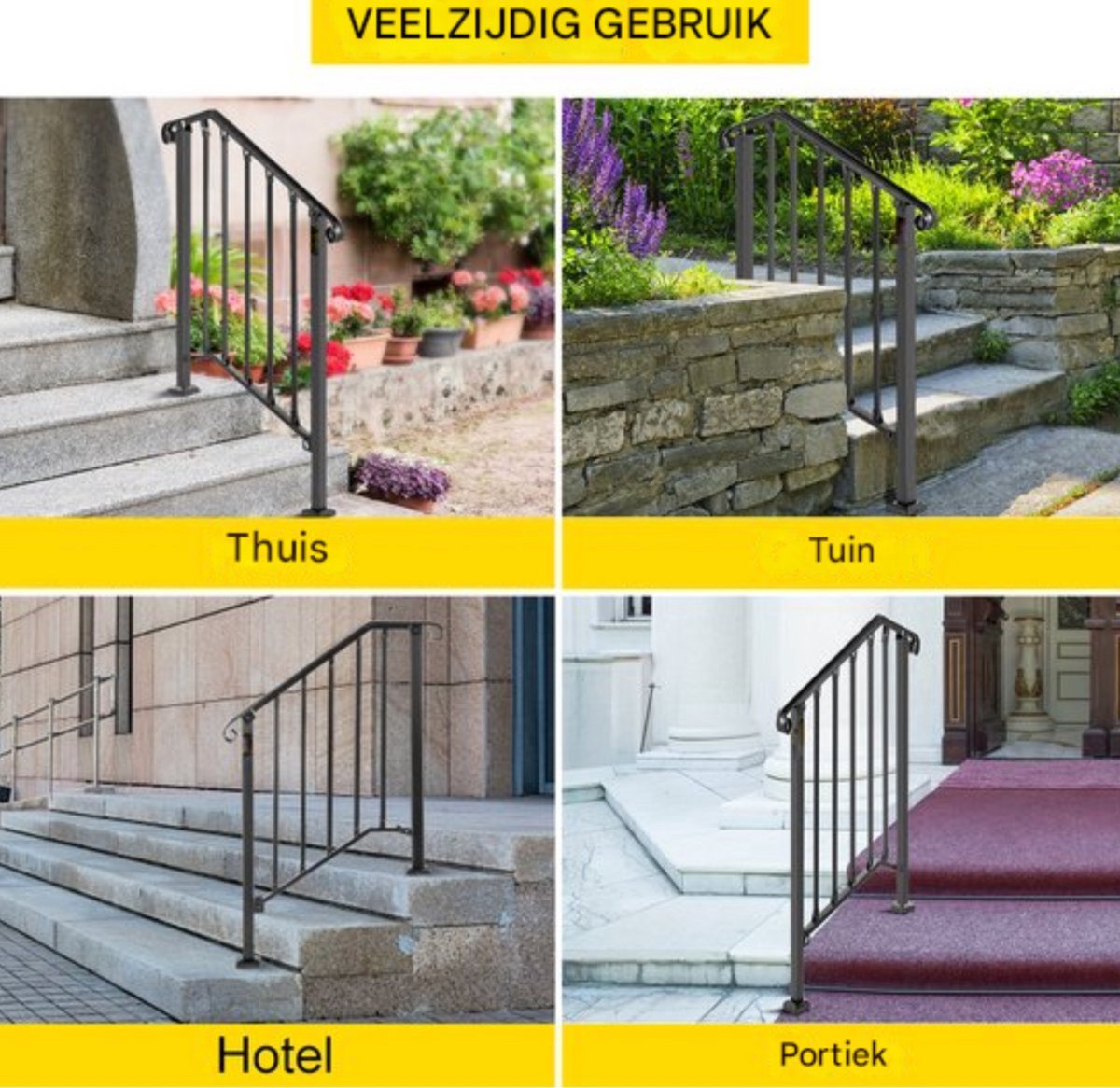 Trapleuning voor 2-3 tredes - Balustrade - Houders - Leuningen voor Trappen - Staal - Met trapleuninghouders - 37cm