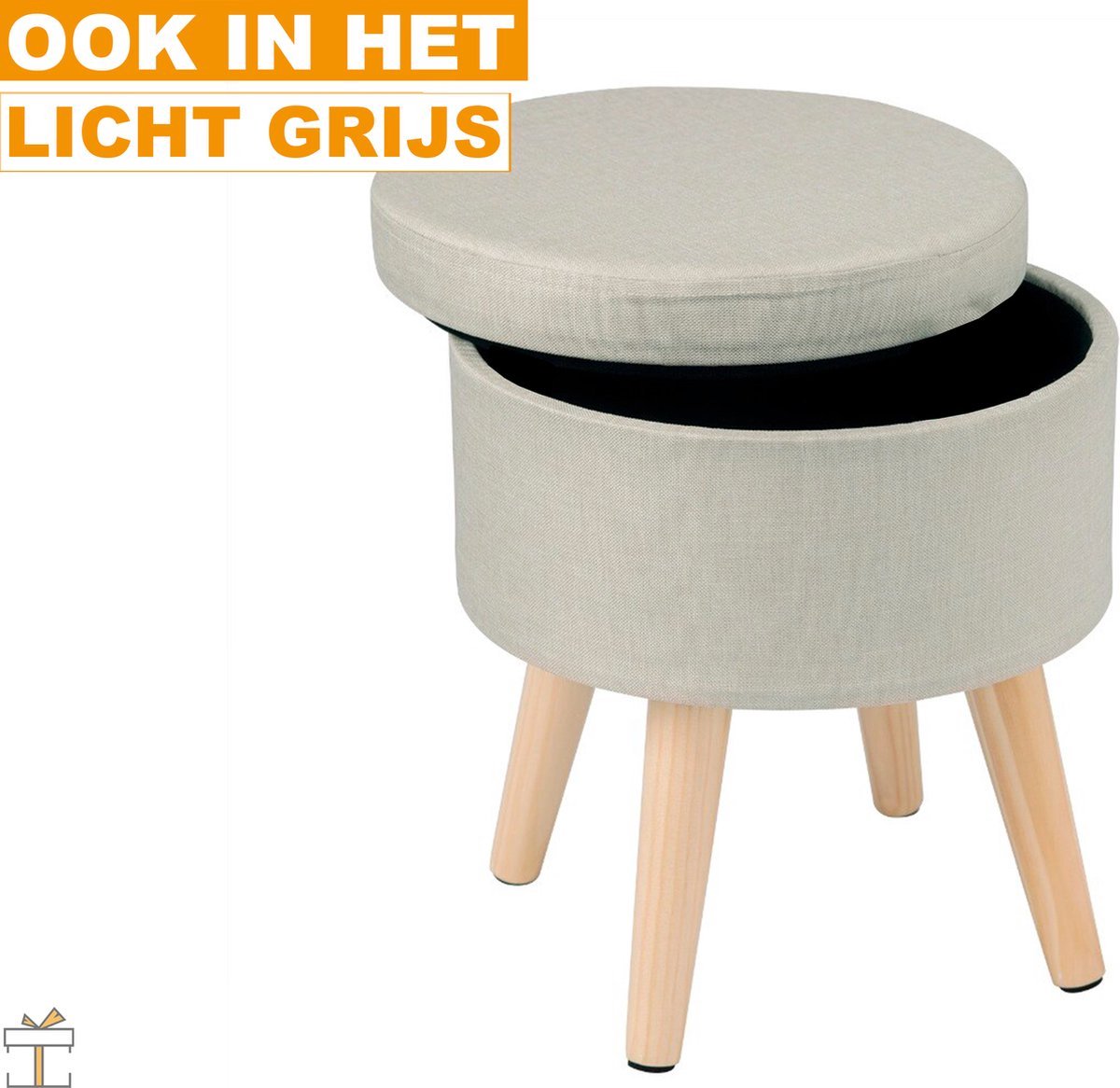 Poef - Lichtgrijs - Met Opbergruimte - Zitkist - Hocker