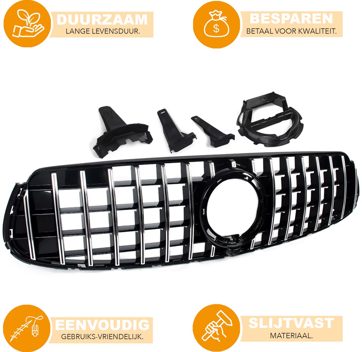Voorbumper - Voor Mercedes GLC-Klasse X253 2020-2023 - Auto accessoires - Grille - Chroom/Zwart