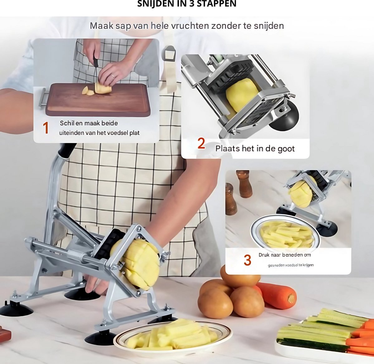Aardappelsnijder - Frietsnijder - Patatsnijder - 2 RVS Messen - 40x24x34cm - Huisgemaakte Frietjes