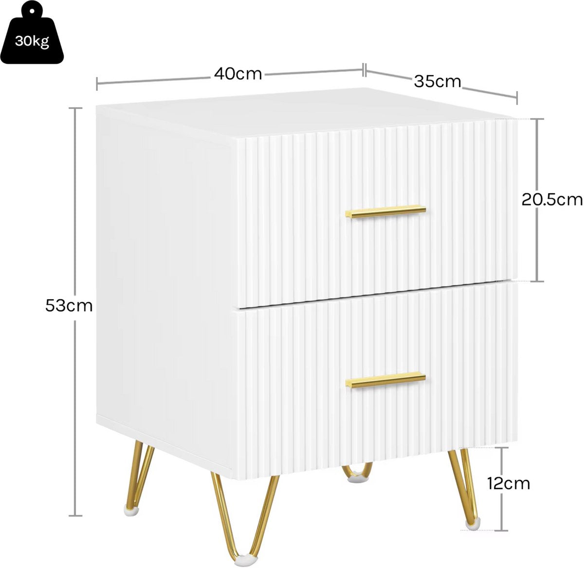 Nachtkastje - Voor Slaapkamer - Modern Vierkant Bijzettafeltje met 2 Laden & Opbergruimte - Slaapkamer Meubel in Hout