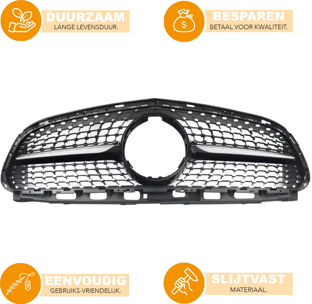 Voorbumper grille Noir - Voor Mercedes E-Klasse W212 (2014-2016) - Diamant E63 AMG Look - Gloss Black - Auto Accessoires