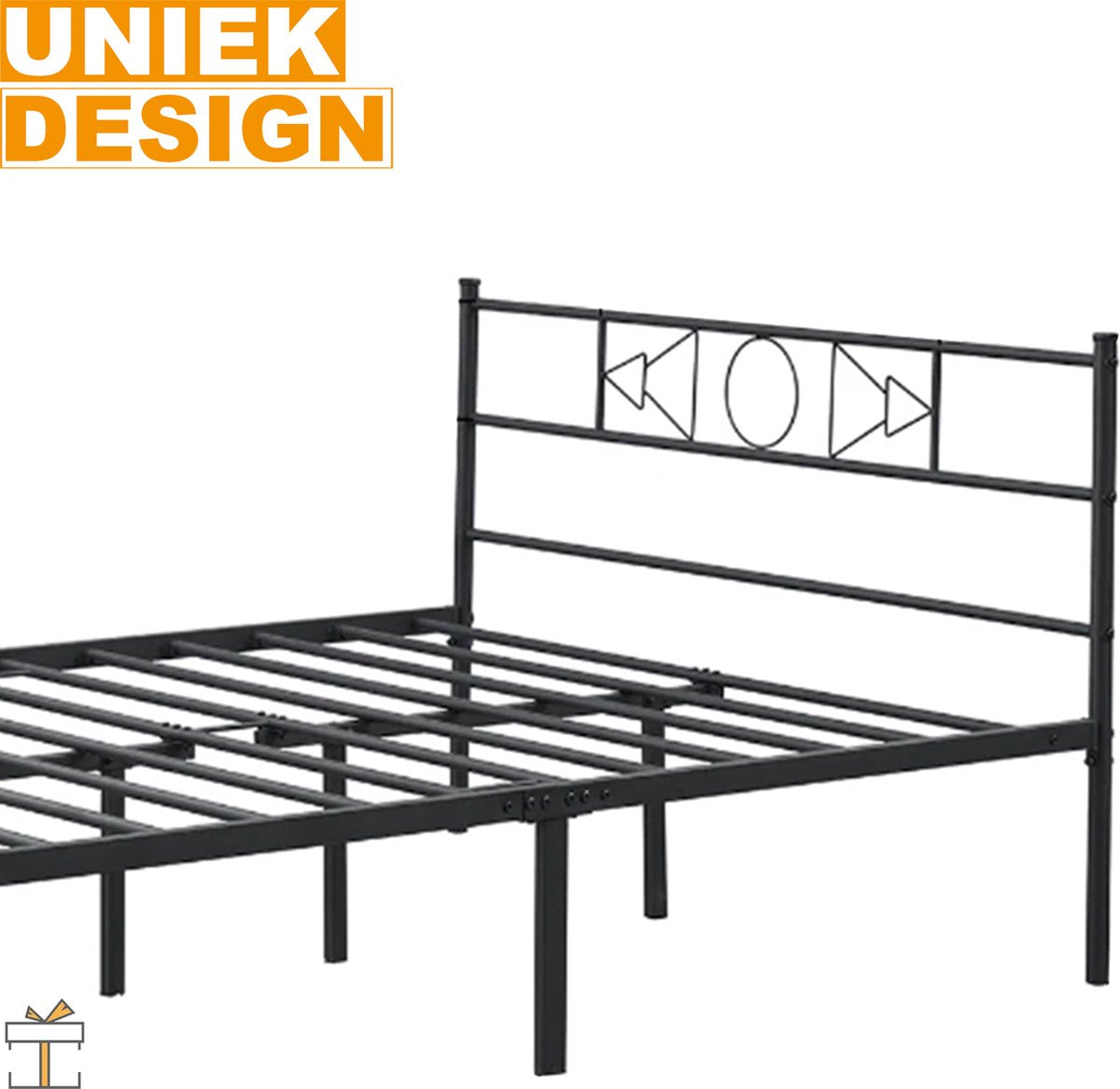 Happyment Metalen bedframe - 2 persoons twijfelaar - 140 x 200cm - Incl. lattenbodem - Zwart