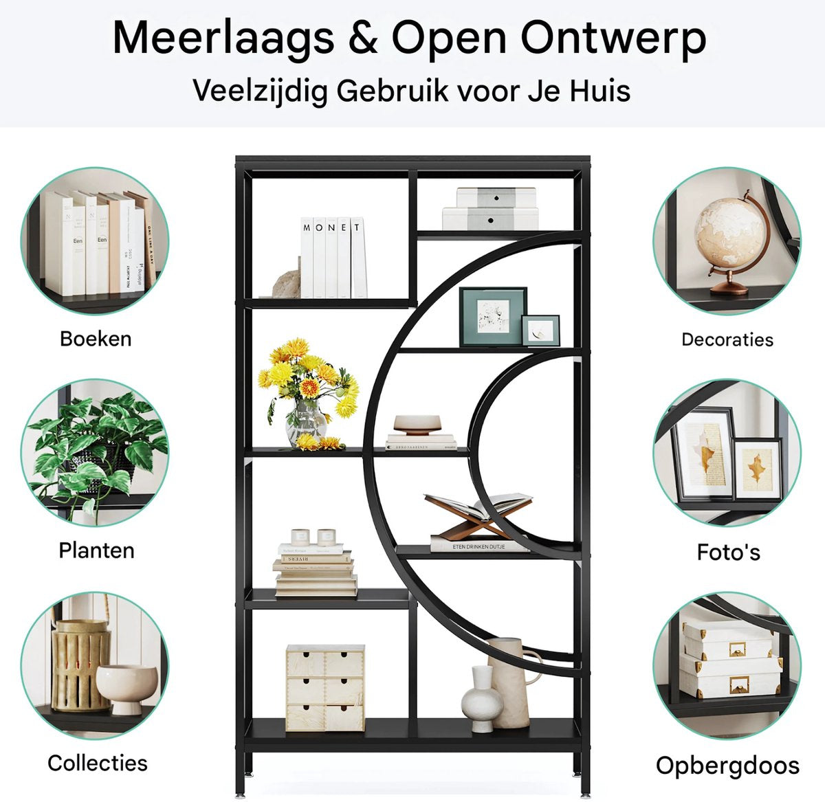 Boekenkast Adonis - Bruin - Boekenrek - 5 lagen - Woonkamer, slaapkamer en kinderkamer - Hout - 95x30x175cm