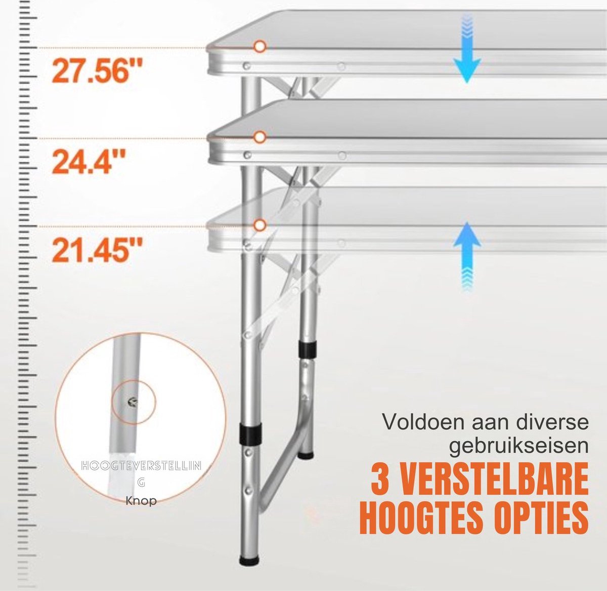 Klaptafel - Campingtafel - 120x47x70 cm - 4 tot 6 personen - Met vakken