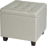 Happyment Poef Creme Deluxe - Met opbergruimte - Turquoise - Voetenbank - Opbergbox hocker - Zitkist met deskel - Stof - 45x45x41cm