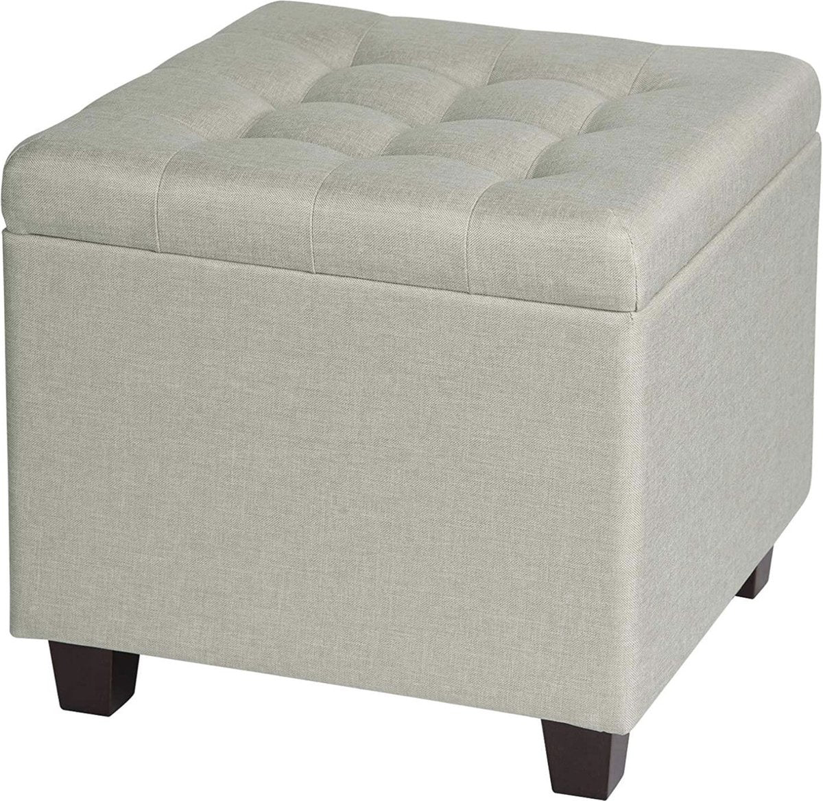 Happyment Poef Creme Deluxe - Met opbergruimte - Turquoise - Voetenbank - Opbergbox hocker - Zitkist met deskel - Stof - 45x45x41cm
