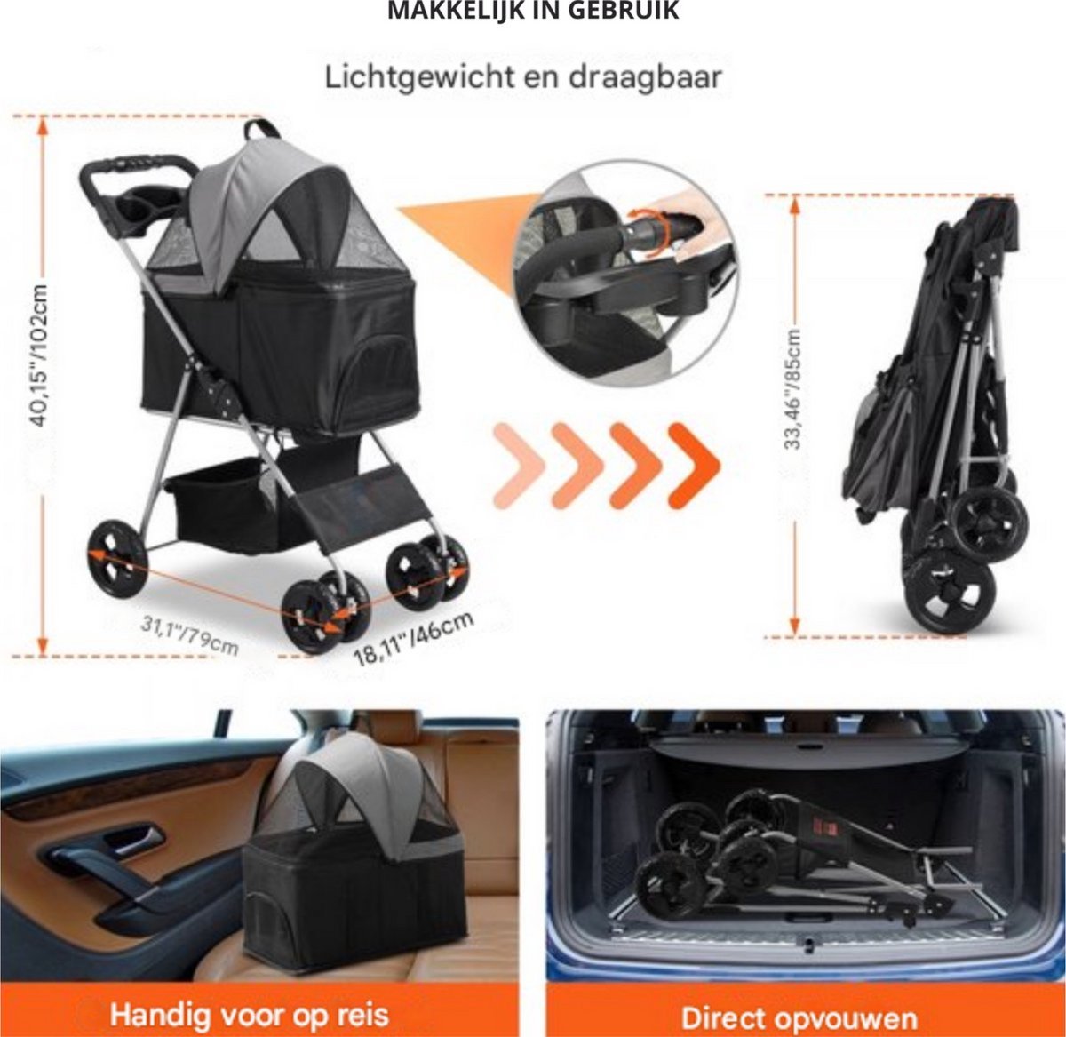 Hondenbuggy - Inklapbare Hondenkar - All terrain - Hondentrolley Aluminium - Huisdierentrolley - 16KG Laadvermogen