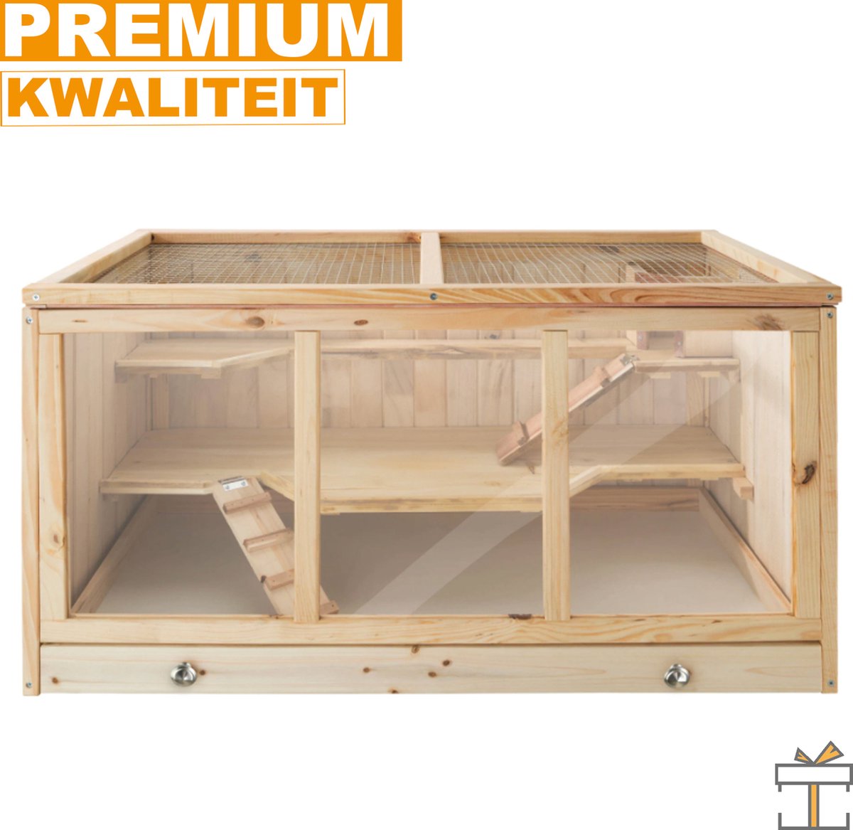 Happyment® Houten knaagdieren hok - 3 Verdiepingen - Knaagdier - Konijn - Hamster - Kooi - Cavia - Rat - Black friday - Sinterklaas - Kerstcadeau