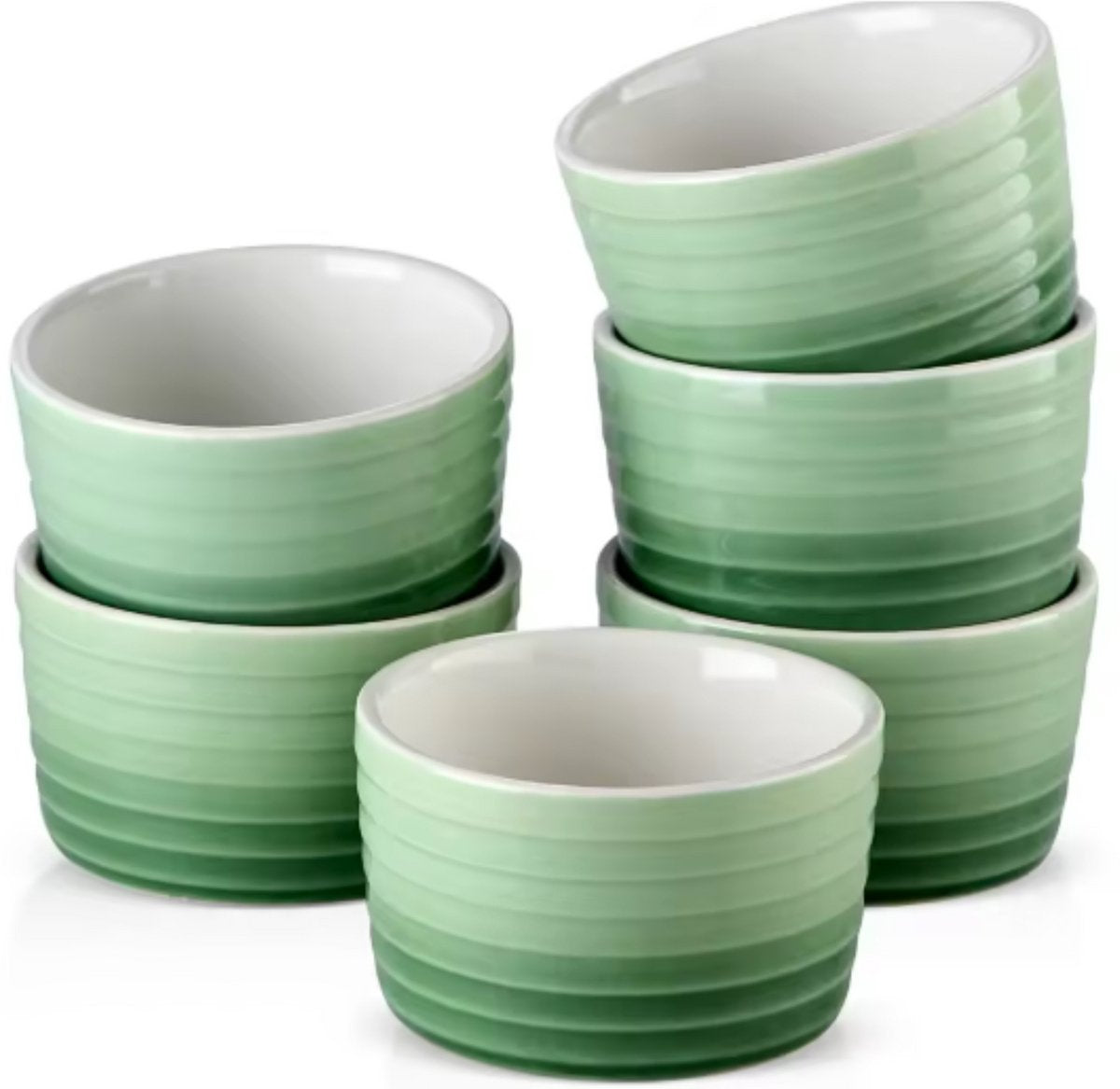 Ornate Kommen – 6 delig – Groen Keramisch – Eetborden – Breakfast Plates - Serviesset