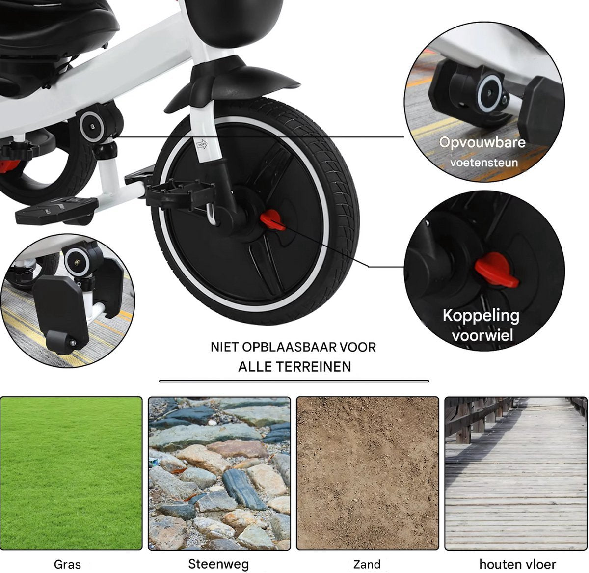 Baby driewieler Fioren 6-in-1 - Voor kinderen - Duwfiets met duwstang - Babyfiets - Loopfiets - Peuterfiets - Grijs