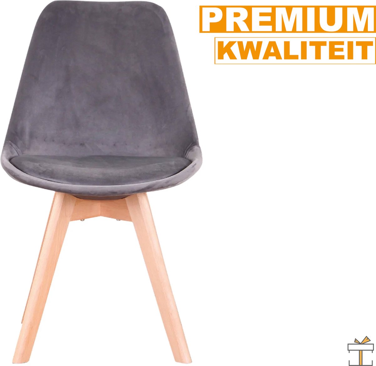 Happyment Velvet Eetkamerstoelen - Grijs - Set van 4 - Woonkamerstoelen - Keukenstoelen - Kuipstoel - Zithoogte 43cm