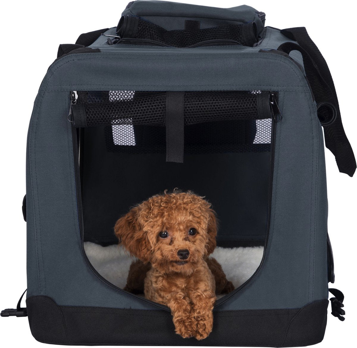 Happyment Hondenbench Haik - Dierenbench auto - Dierenbench - bench - Autokennel - Reisbench - vervoersbox dieren - Transportbox huisdier - Grijs - 60x42x42cm
