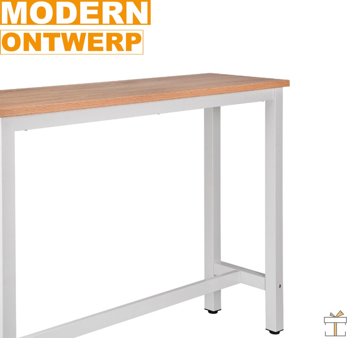 Happyment Bartafel deluxe - Rechthoekig - Bartafel voor Binnen - Metaal - Wit/bruin - 140x40x100cm
