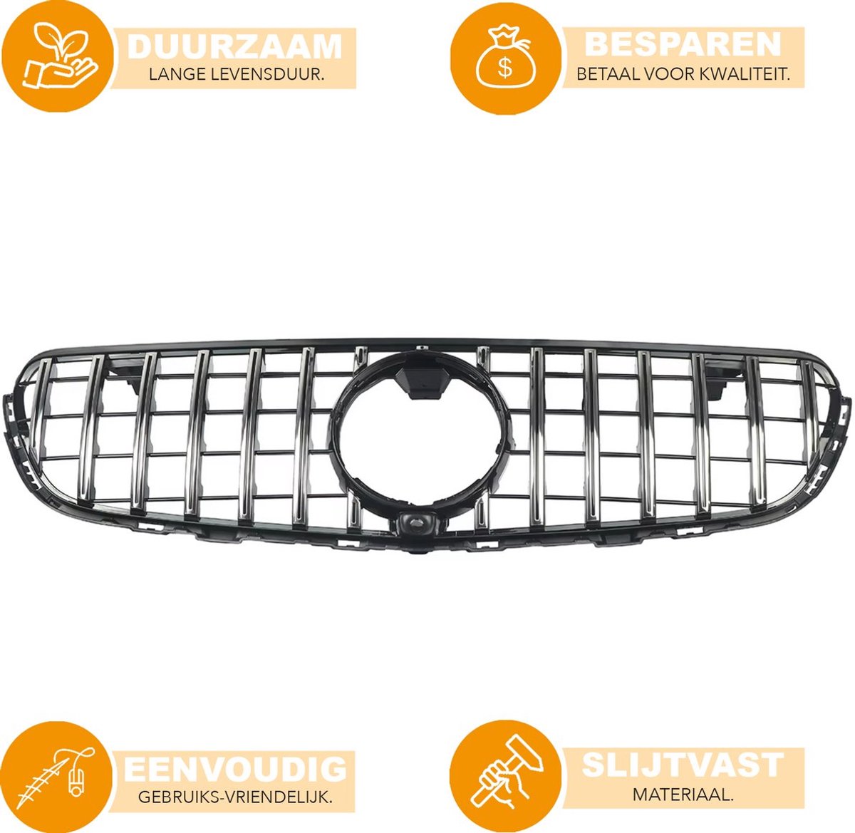 Bumpergrille Straton - Chroom/Zwart - Met Camera Gat - Voor Mercedes GLC C253/X253 (2016-2019) - Racing Bumper Grill