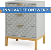 Modern nachtkastje - Voor Slaapkamer - 65cm hoog - 3 lades - Grijs