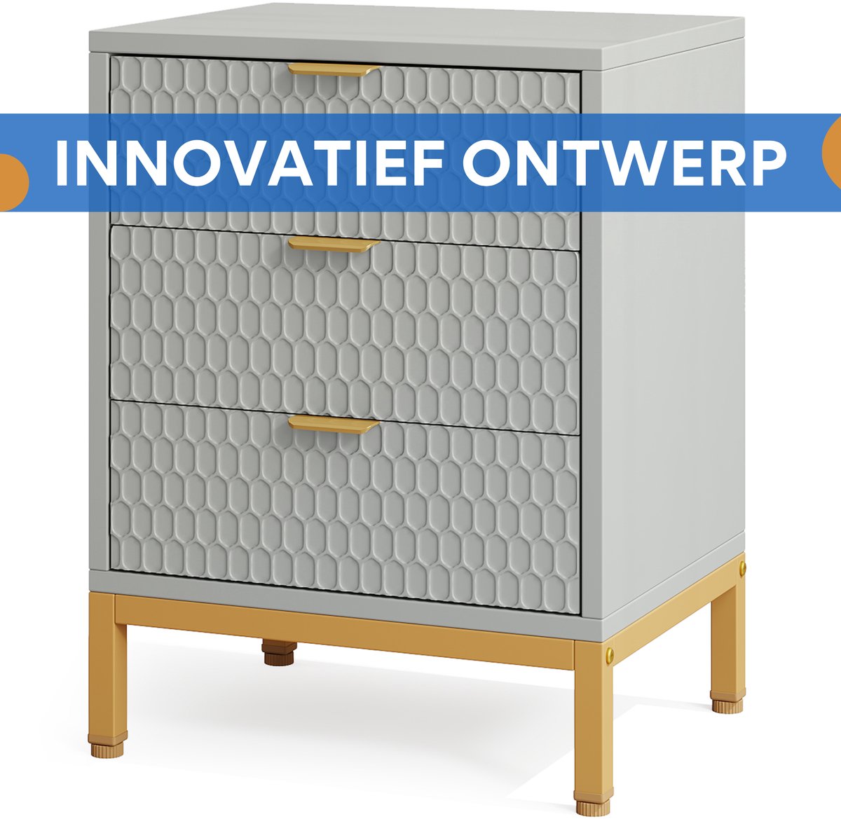 Modern nachtkastje - Voor Slaapkamer - 65cm hoog - 3 lades - Grijs