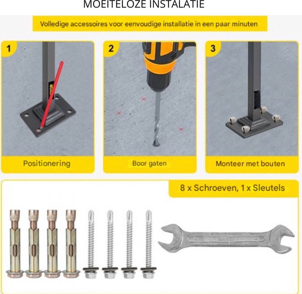 Smeedijzeren Leuning - Trapleuninghouders - Voor 1-2 Treden - 36" Hoog - Zwarte Trapleuning