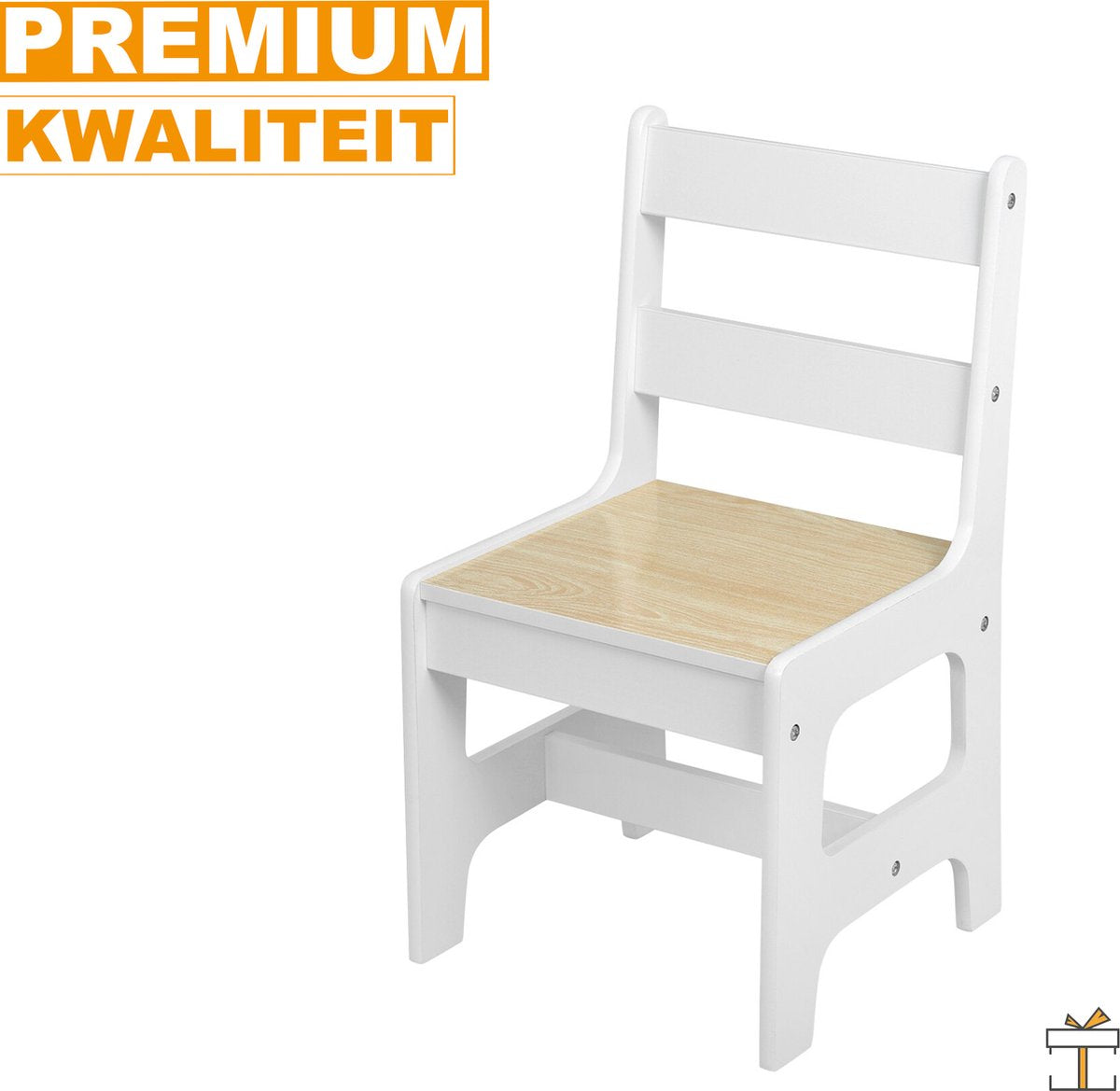 Happyment Kindertafel en 2 Stoeltjes - Kindermeubel - Speeltafel - kinderbureau - Wit - Eiken