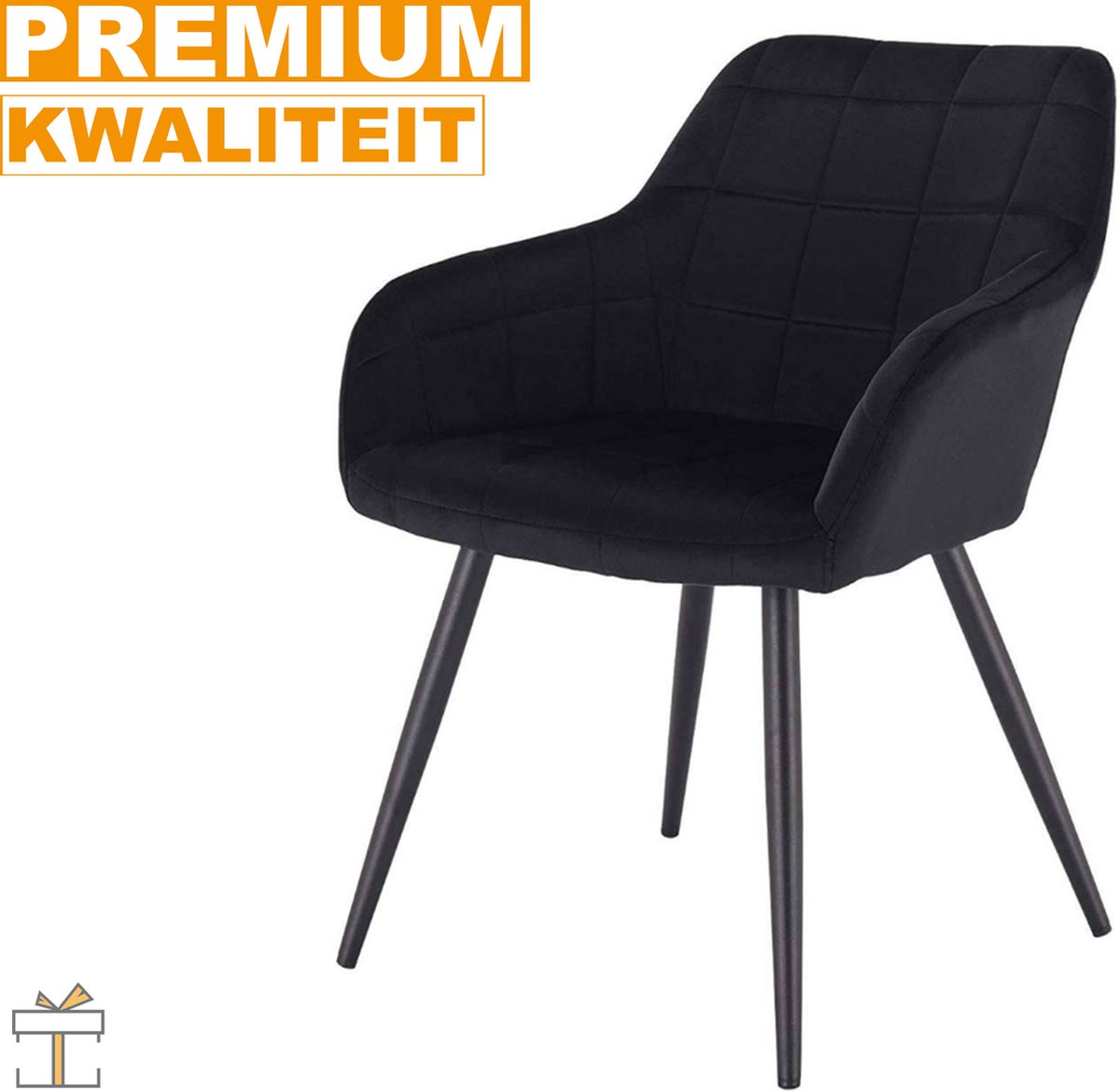 Happyment Luxe Eetkamerstoelen - Velvet Zwart - Fauteuils met armleuning - Woonkamerstoelen - Keukenstoelen - Kuipstoel - Set van 1
