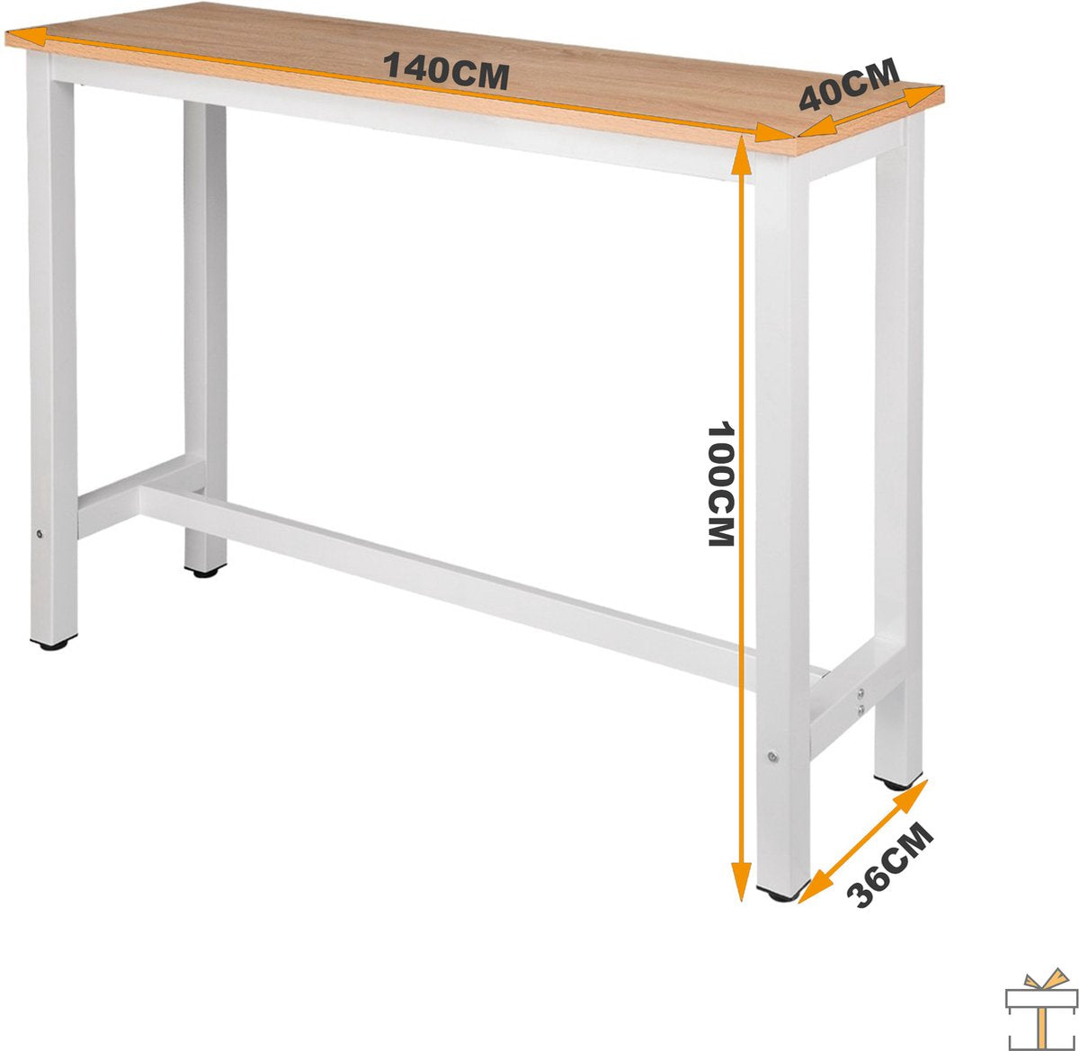 Happyment Bartafel deluxe - Rechthoekig - Bartafel voor Binnen - Metaal - Wit/bruin - 140x40x100cm
