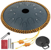 Happyment Stalen Tongdrum - Tongtrommel - Schijftrommel - Tong Drummer - Steel Tongue Drum - Klankschaal - Percussie Instrument - Handpan Drum met Accessoires - Goud - 14 Noten - 30 cm