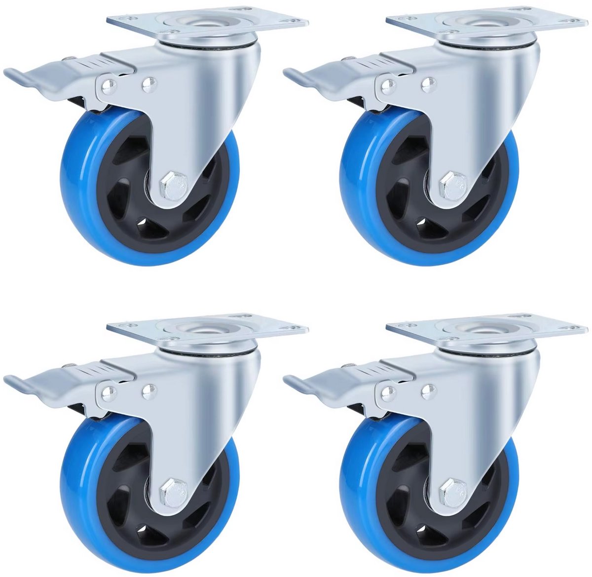Zwenkwielen met rem - Transportrollen - Set van 4 - 100mm - Zware wielen - 150KG Draagvermogen