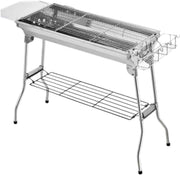 Draagbare opvouwbare houtskoolgrill - Kampeergrill - Barbecue - Voor picknick, festival, camping en feest - Roestvrijstalen rechtopstaande grill met anti-aanbakpan