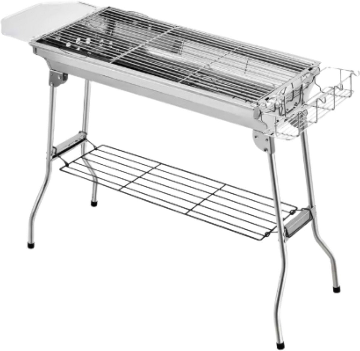 Draagbare opvouwbare houtskoolgrill - Kampeergrill - Barbecue - Voor picknick, festival, camping en feest - Roestvrijstalen rechtopstaande grill met anti-aanbakpan