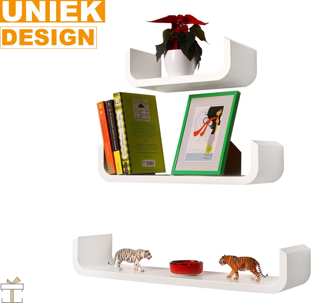 Wandplank zwevend deluxe - Wandplanken tegen muur - Boekenplank - 3 stuks - Wit - Hout