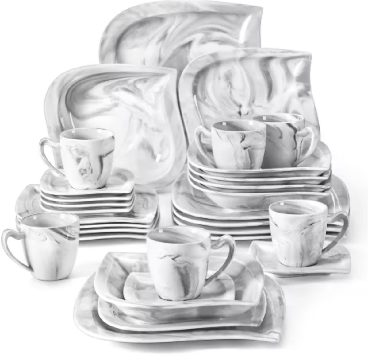 Aristocratic Serviesset – 6 persoons – 30 delig – Marmer look Keramisch – Eetborden – Breakfast Plates – Uniek servies