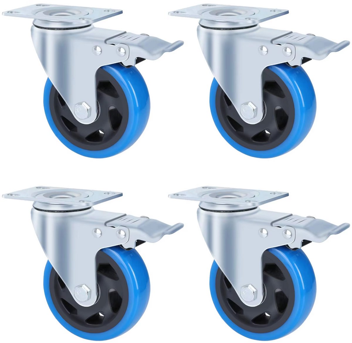 Zwenkwielen met rem - Set van 4 - 100mm- Transportrollen - Zware wielen - 150KG Draagvermogen