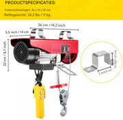 Elektrische hijskraan takel - Met afstandsbediening - Lier - Kabeltakel - 100/200KG - Garage lier - 12m hefhoogte