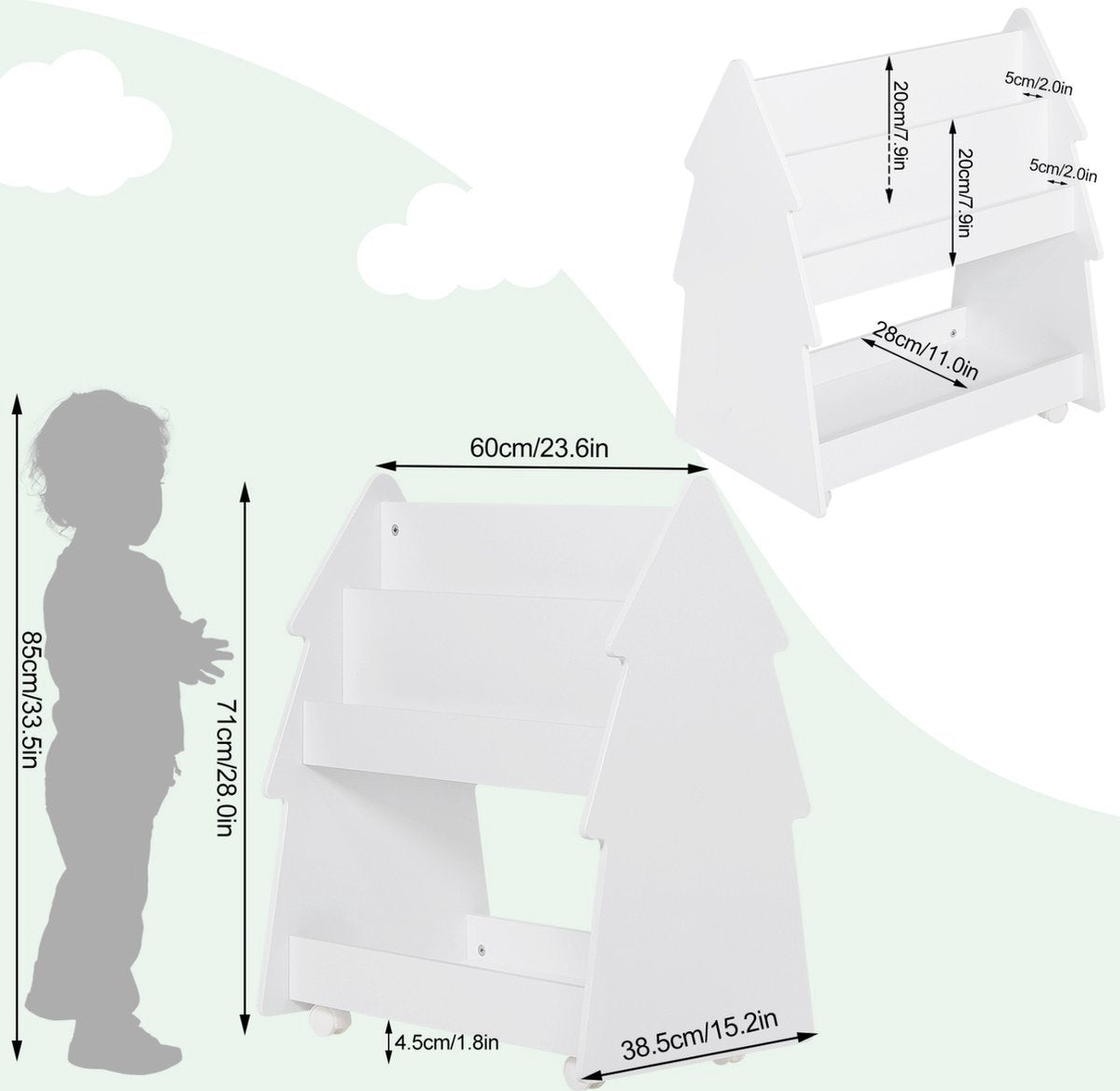 Bolt Edge Opbergkast - Kinderkamer - Wit - Boekenkast en speelgoedkast - Hout MDF