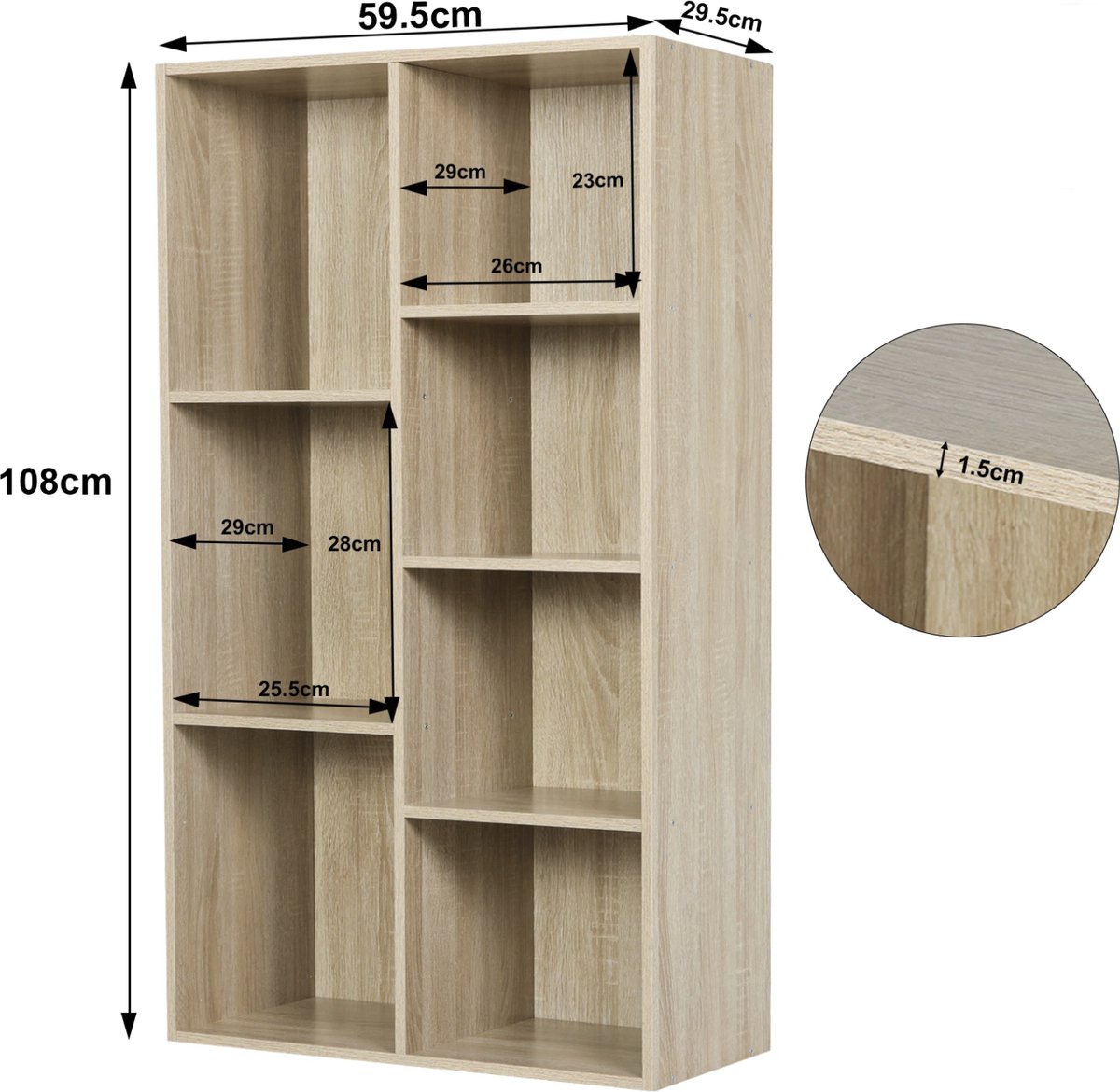 Happyment Boekenkast Milta - 7 vakken - Wit - Boekenplank - Woonkamer, slaapkamer en kinderkamer - Hout - MDF