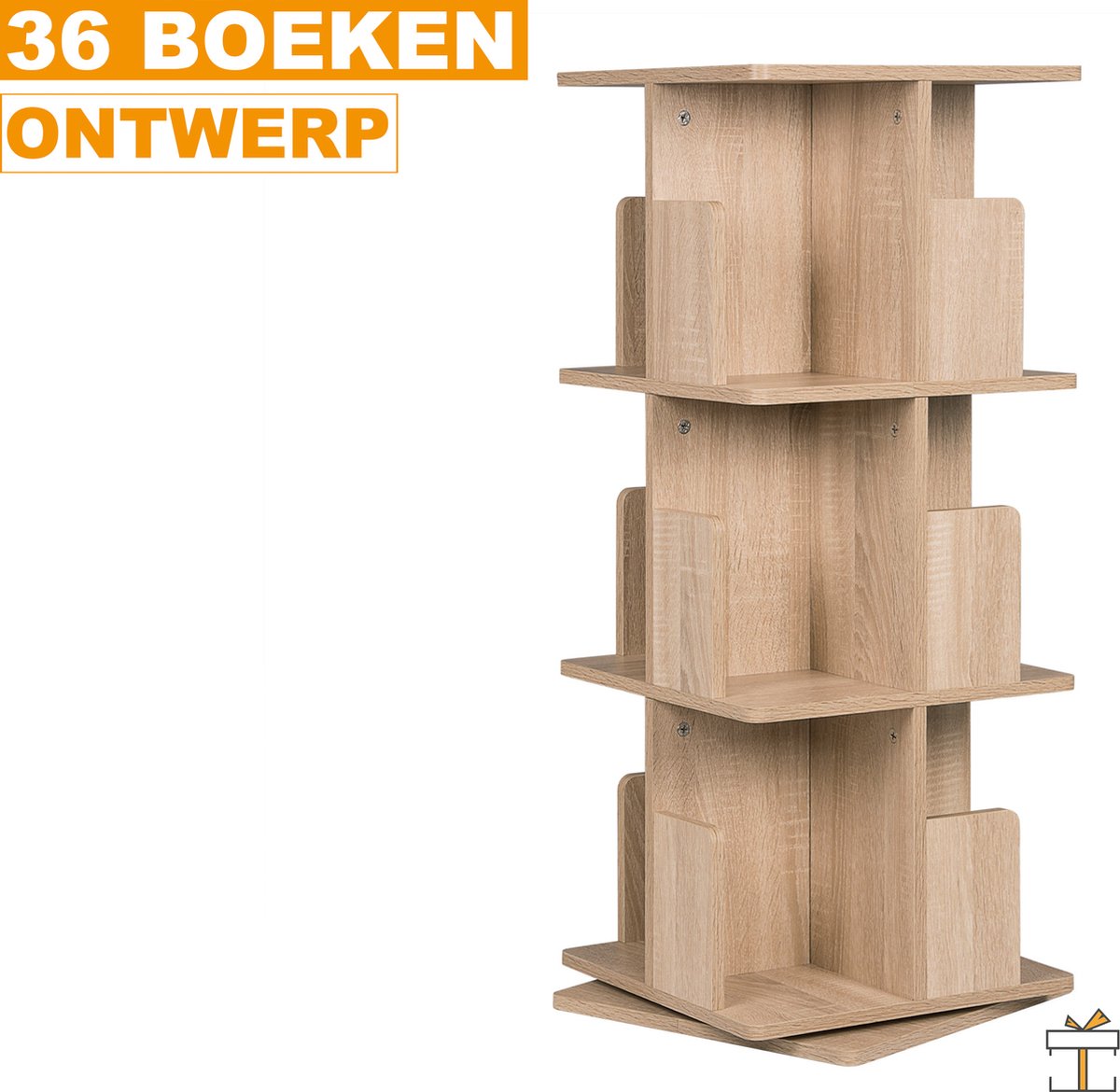 Happyment Draaibare boekenkast deluxe - 3 lagen - Boekenrek - Woonkamer & slaapkamer - Hout - MDF - 39x39x128cm
