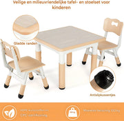 Kindertafel met stoeltjes - 2 stoelen - Activiteiten tafel - Speeltafel Kinderbureau - 3-8 jaar - In Hoogte Verstelbaar - Studeertafel voor Kinderen - Beige