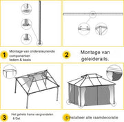 Paviljoen Gazebo - Aluminium Hardtop Pergola - Tuinpaviljoen - Partytent - 3 x 3,6 m - Met Mosquito Netting