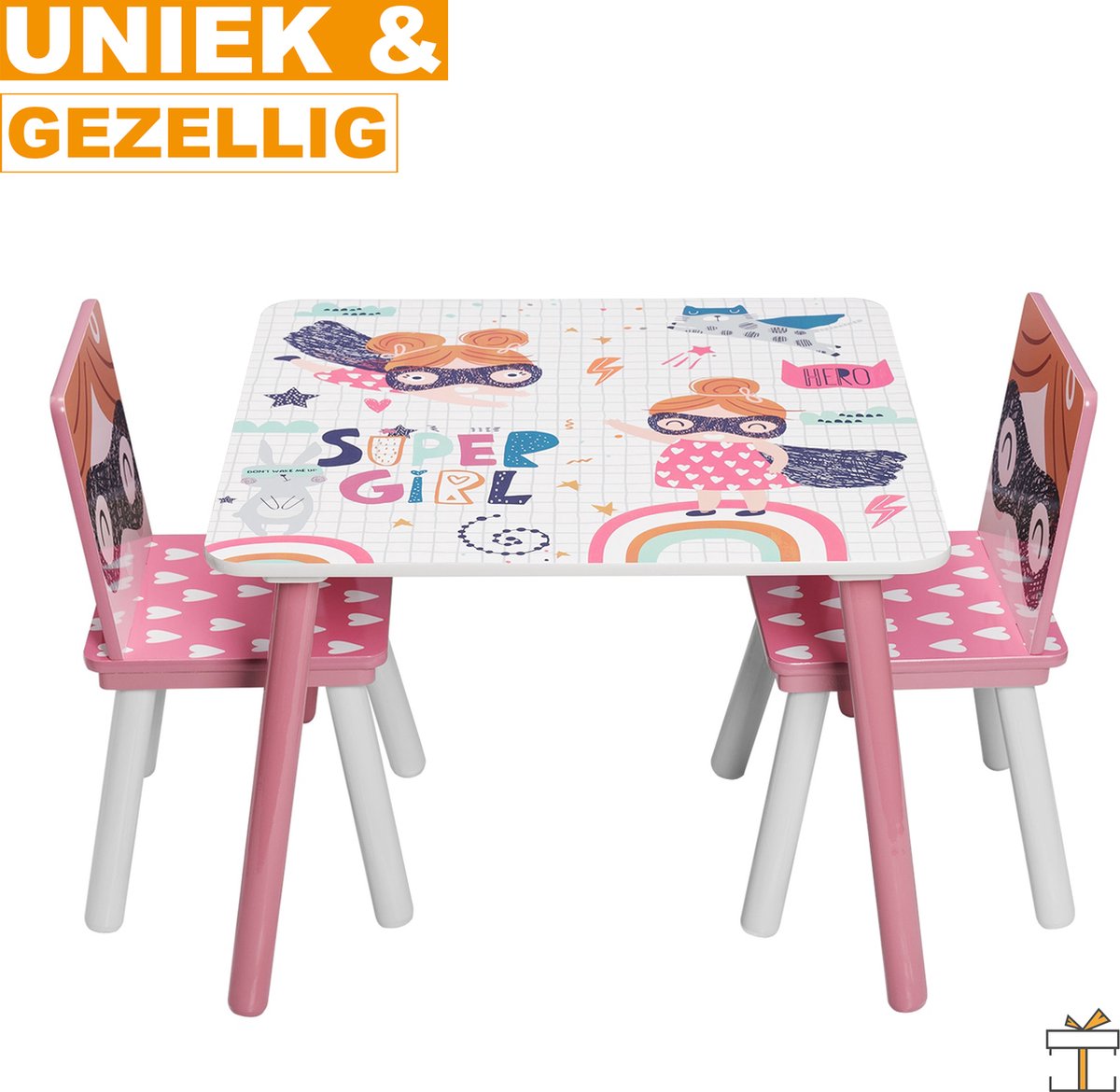 Happyment® Kindertafel en 2 Stoeltjes - Kindermeubel - Tafeltje - Speeltafel - kinderbureau - Black friday - Sinterklaas - Kerstcadeau - Roze