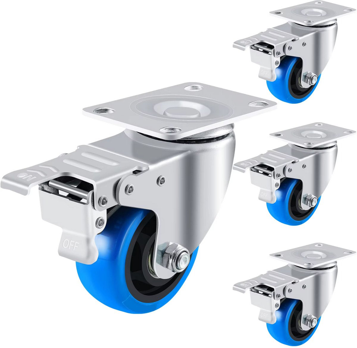 Zwenkwielen met rem - Set van 4 - 125 mm - Set van 4 - Transportrollen - Zware wielen - 170KG Draagvermogen