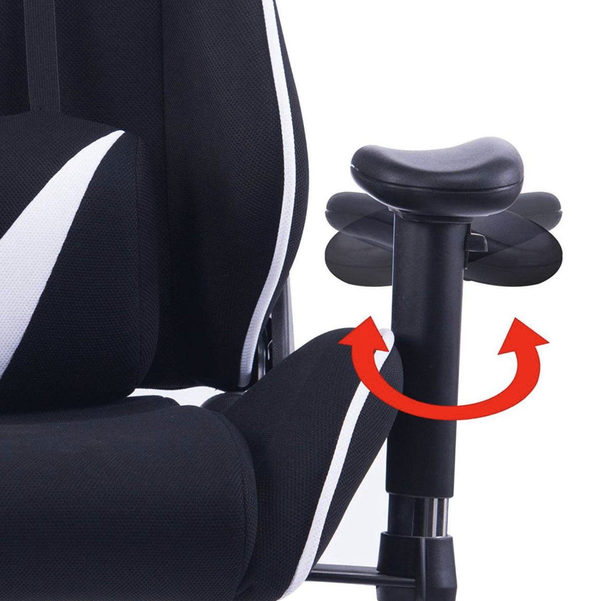 Happyment Gamestoel Sheffield - Stof - Met rugleuning en armleuning - In hoogte verstelbaar - Ergonomisch - Wit/Zwart