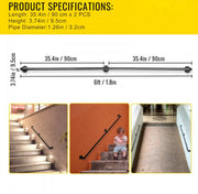 Trapleuning 180cm - Anti slip - Balustrade - Binnen en buiten - Houders - Leuningen voor Trappen - Staal - Met trapleuninghouders