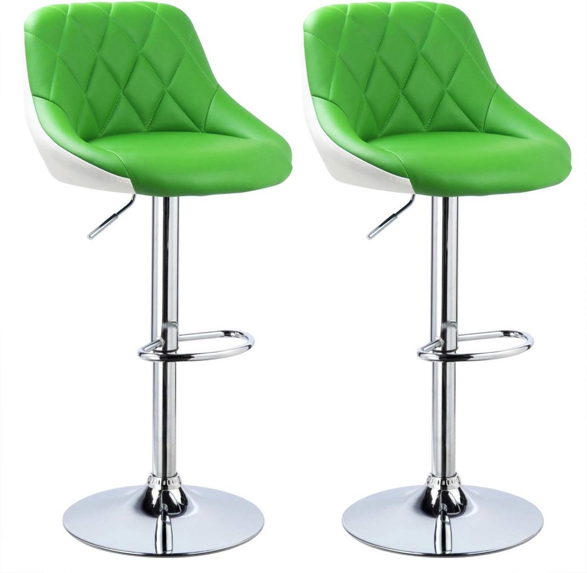 Barkrukken - Set van 2 - Groen - Kunstleer - Verstelbaar in Hoogte - Met Rugleuning - Zithoogte 60-82 cm