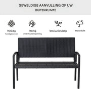 Tuin bank Fioren - Twee zits bankje - Voor Buiten & Veranda - All-Weather PU-Rieten Design met Stalen Frame - Lichtgewicht en Eenvoudige Montage - Tuinmeubilair - Zwart