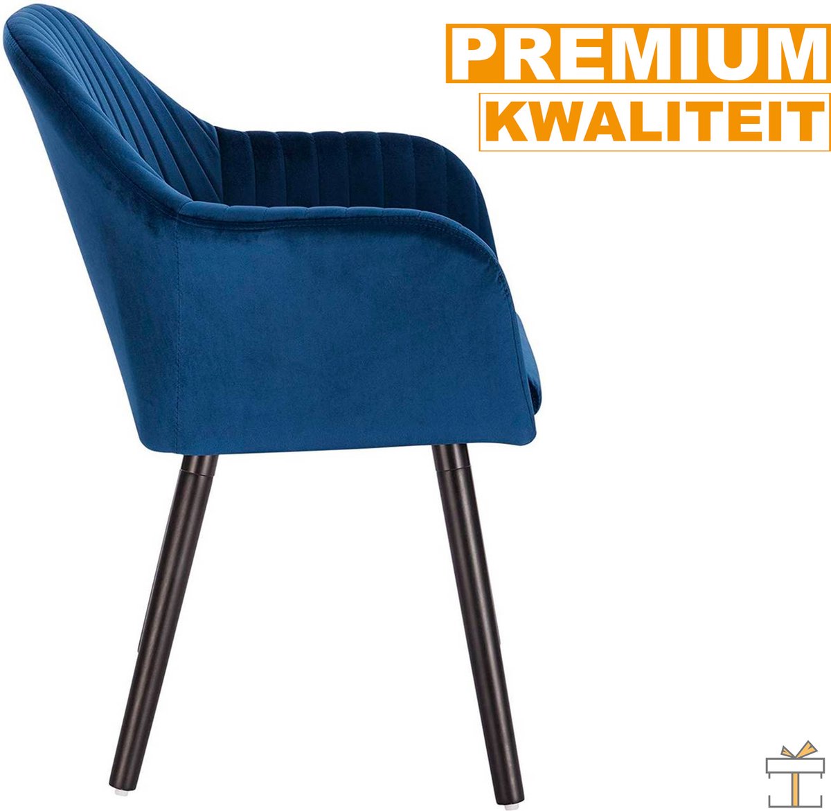Happyment Eetkamerstoelen Blauw Deluxe - Set van 4 - Woonkamerstoelen met rugleuning - Keukenstoelen - Fauteuil - Kuipstoel - Fluweel