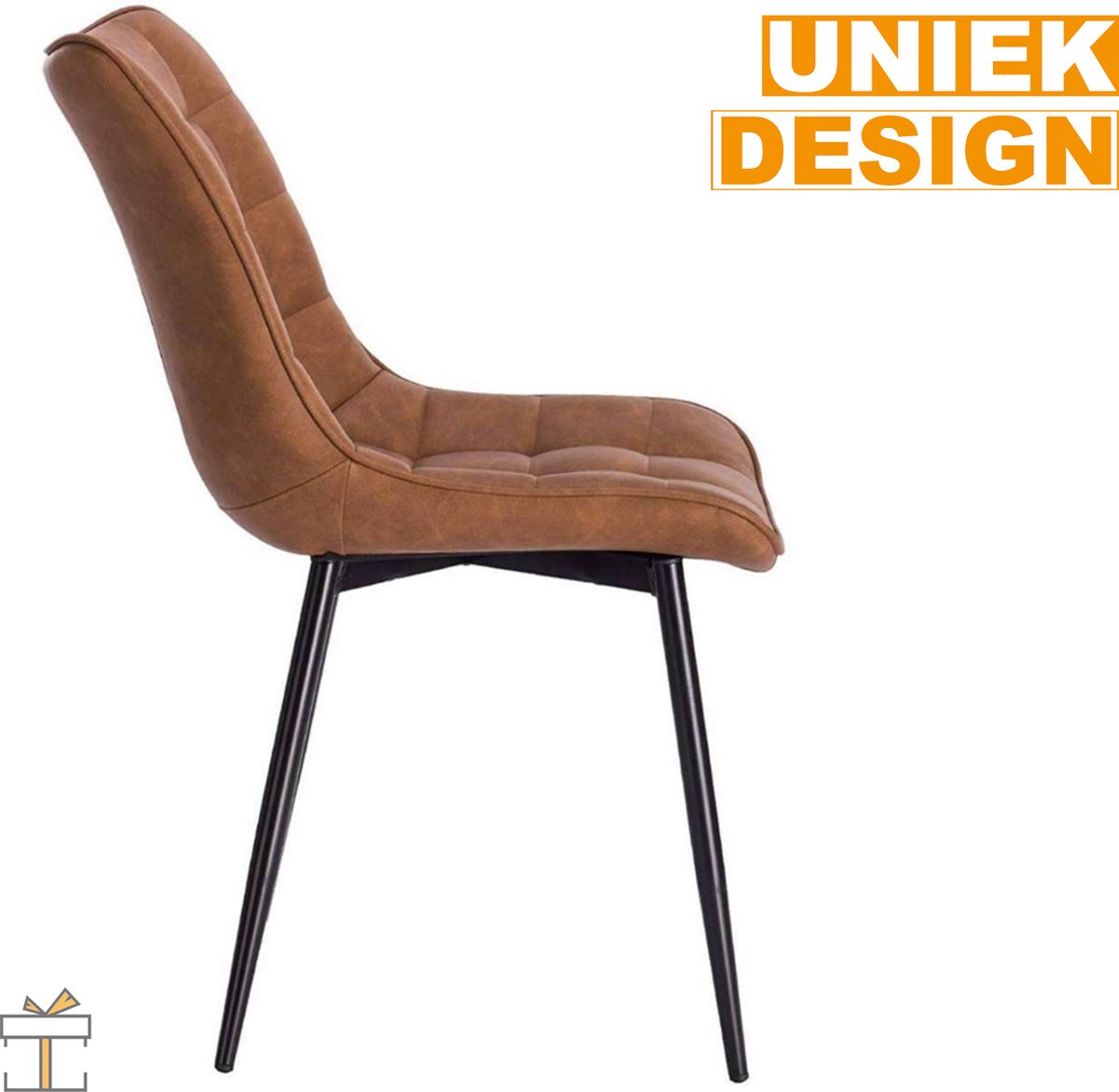 Happyment Luxe Eetkamerstoelen - Bruin - Fauteuils met armleuning - Woonkamerstoelen - Keukenstoelen - Kuipstoel - PU leer - Set van 2