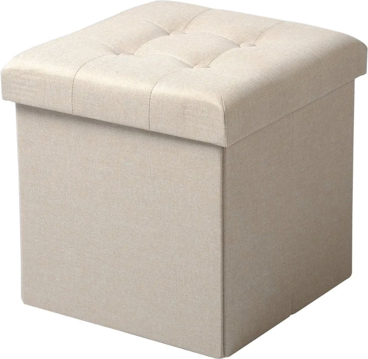 Happyment Poef Creme - Met opbergruimte - Opbergbank Poef - Voetenbank - Opbergbox hocker - Zitkist met deskel - Stof - 50x35x45cm